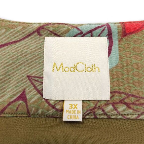 NEW Modcloth Vintage 50s Modest French Girl Wrap Dress Retro Leaf Print Plus 3X - Picture 2 of 6